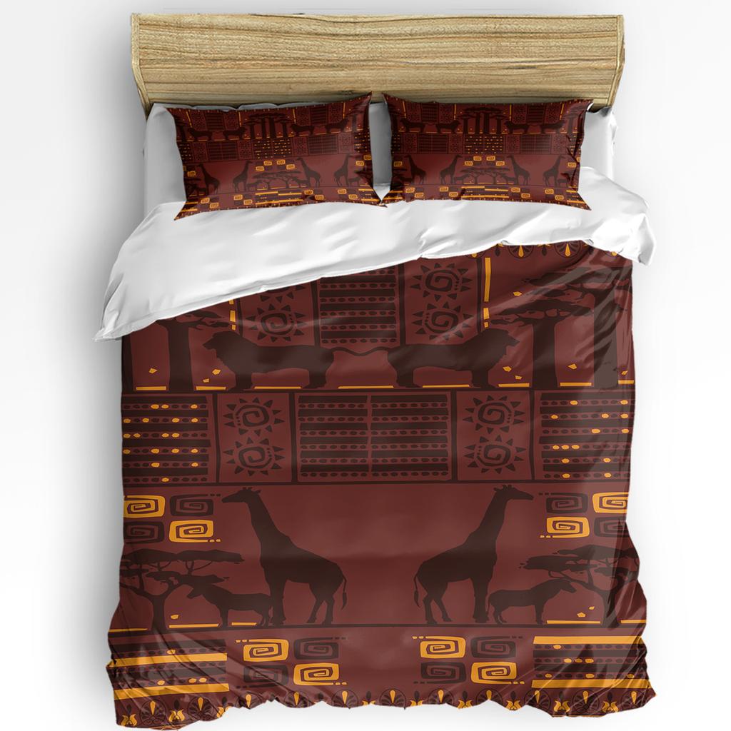 African Giraffe Lion Silhouette 3pcs Bedding Set For Double Bed Home Textile Duvet Cover Quilt Cover Pillowcase