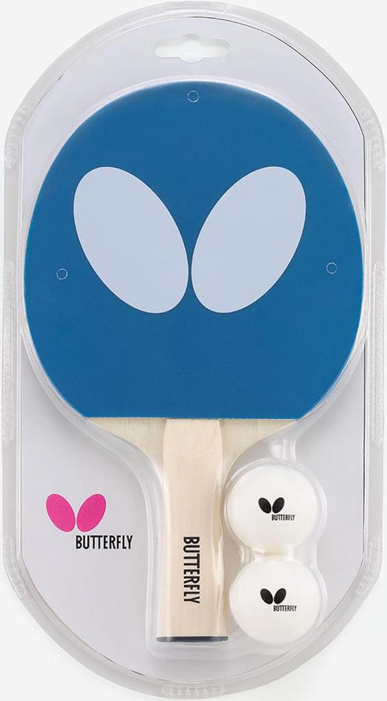 Butterfly Table Tennis Rubber Racket for Beginners and Leisure Butterfly Logo Includes 2 77360 Use, Racket, Balls, Blue,