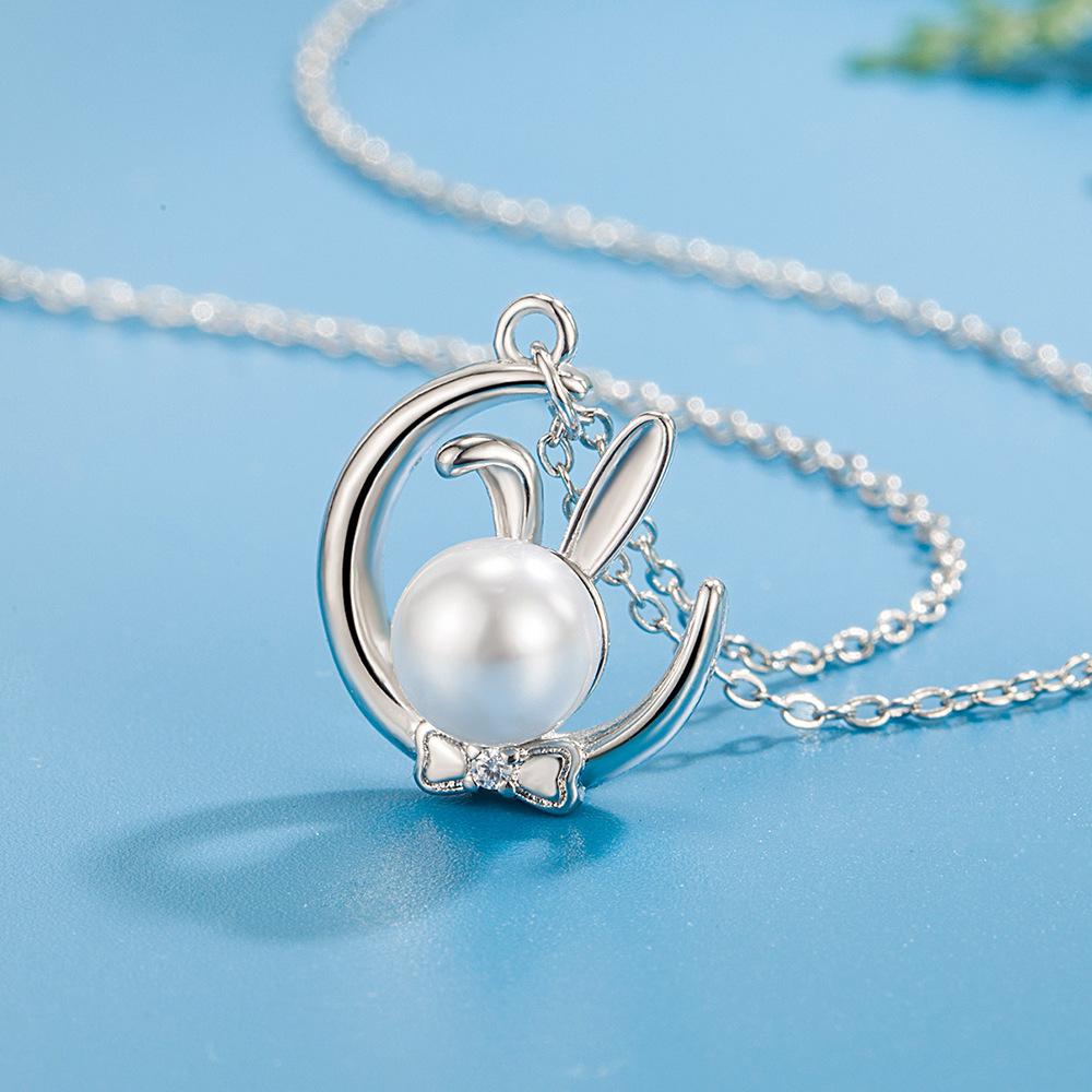 Moon Rabbit Cute Rabbit Necklace Earrings Set Women'S Light Luxury Design Zodiac Rabbit Earrings Moon Rabbit Clavicle Chain