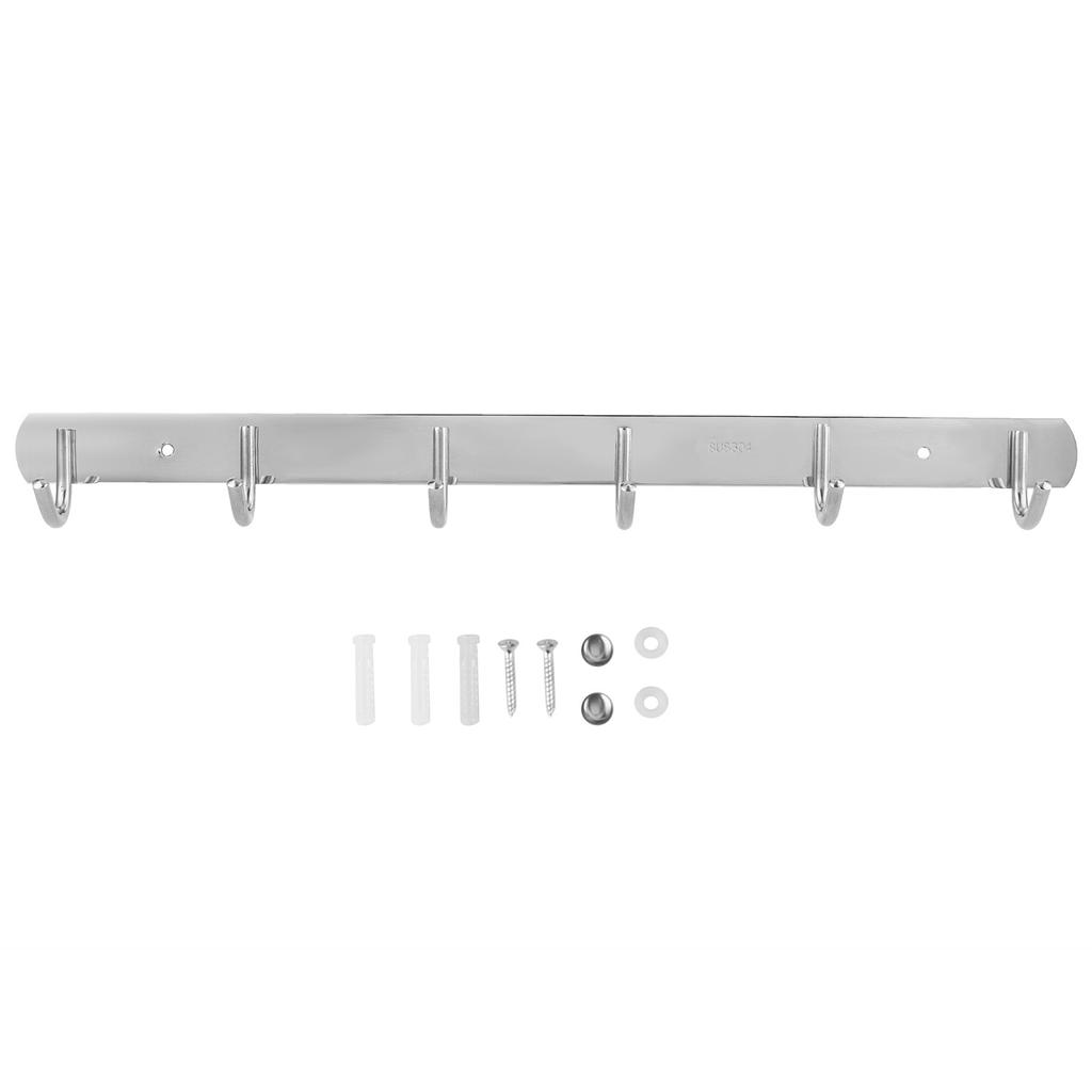 6 Hooks Bathroom Towel Hanger Kitchen Stainless Steel Hook Frame Storage Rack Organizer