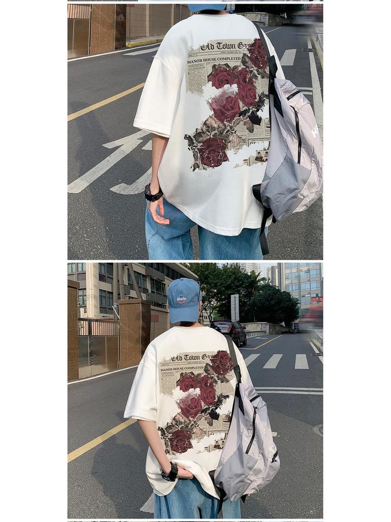 Herren Oversized T-Shirt mit Rosenprint im Retro-Stil – Neuer trendiger Sommerstil