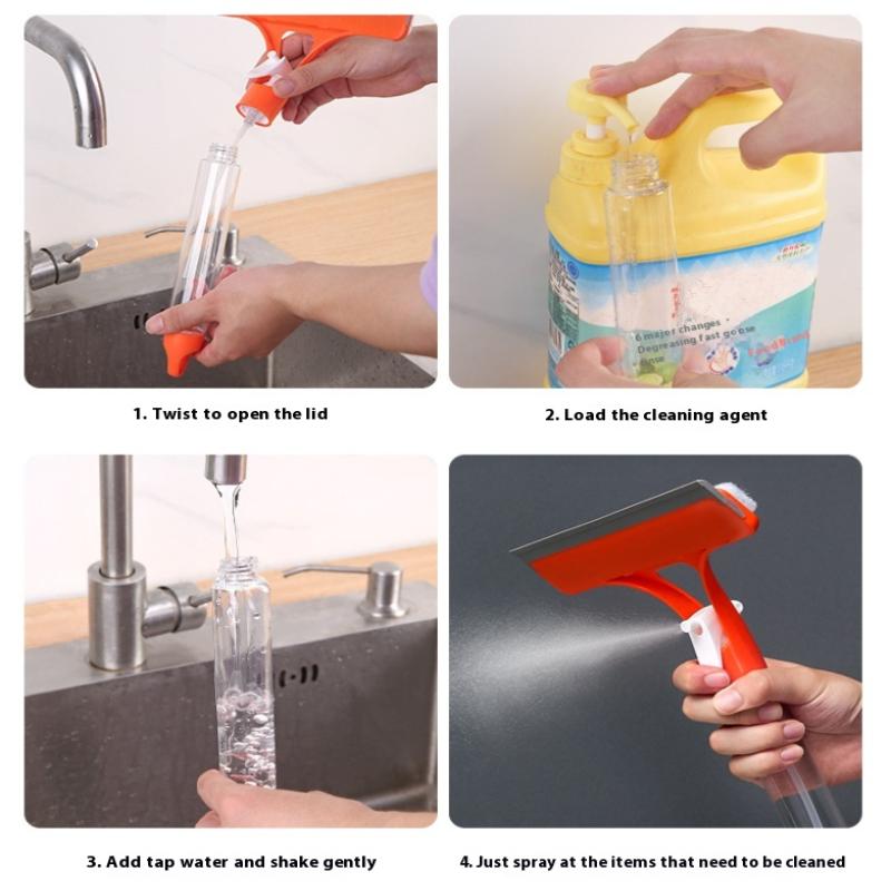 3 w 1 Ściągaczka do czyszczenia okien Wielofunkcyjna wycieraczka do szkła i luster z butelką ze spryskiwaczem Ściereczka z mikrofibry Domowe narzędzia do czyszczenia samochodu