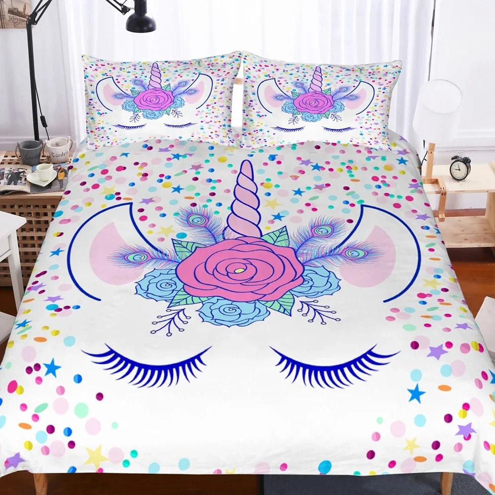 Bedding Set Single Double Twin Queen King Size Bedsheets 3D Printed Flying Cartoon Unicorn Duvet Covers With Pillow Cover Strips