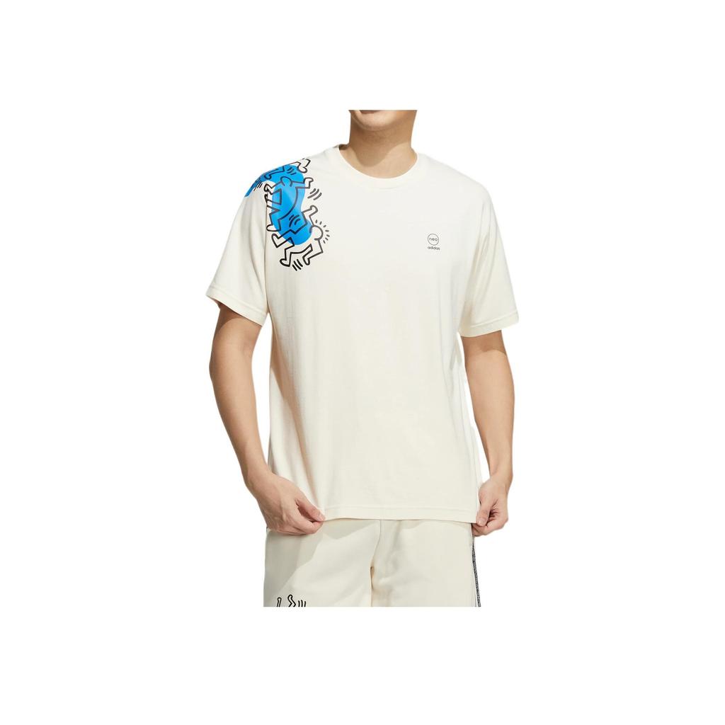 Adidas Keith Haring Collaboration SS22 Cartoon Print Round Neck Short Sleeve T-Shirt Men Tops White HD7264