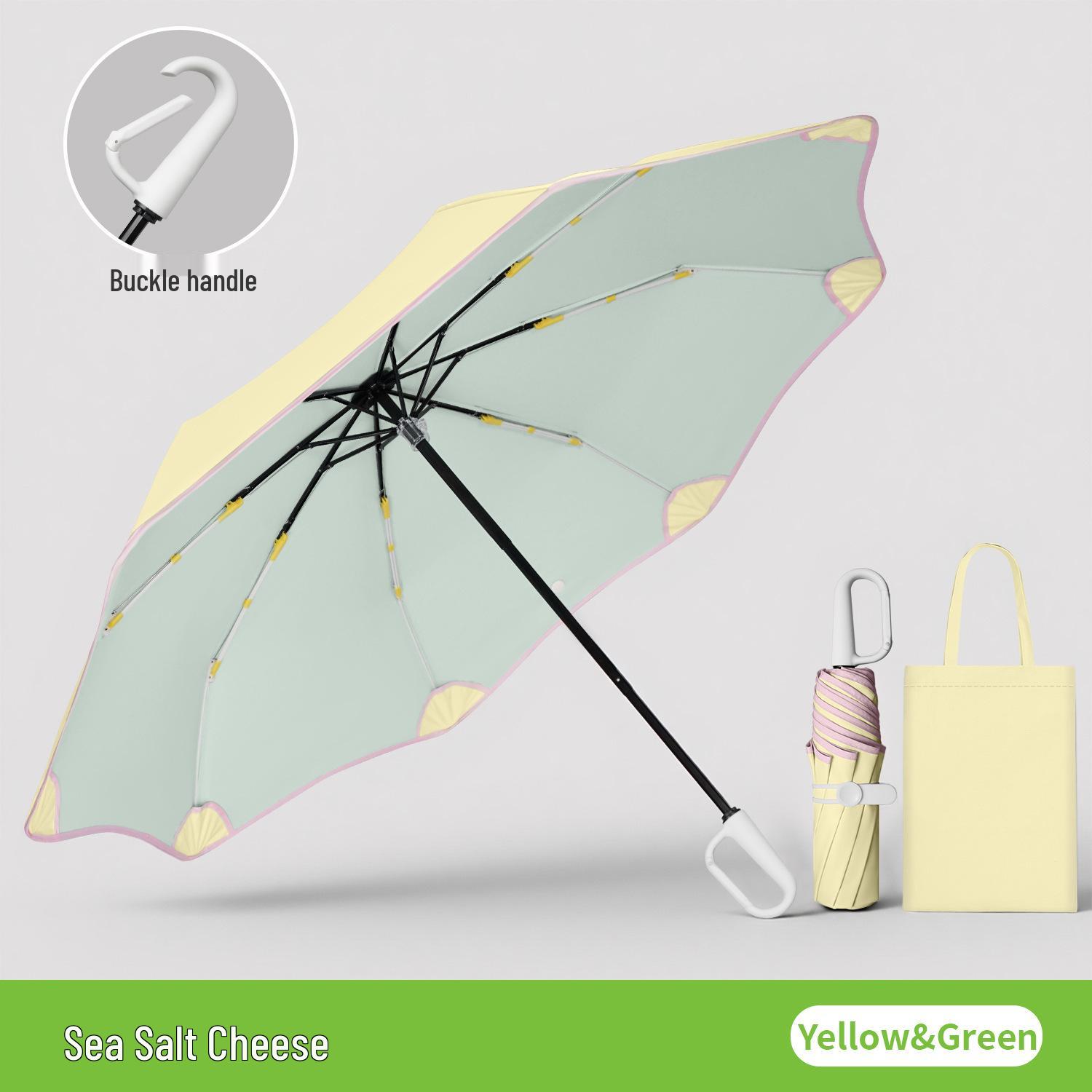 

8-Rib Manual Buckle Safety Umbrella with Pink Edges, UV Protection, 3-Fold, for Female Students