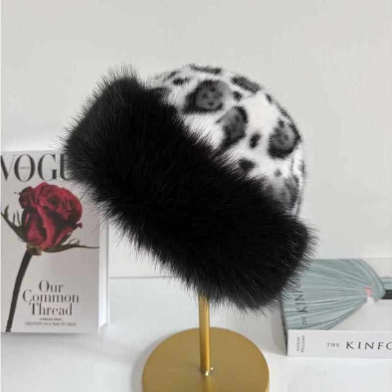 Winter Leopard Plush Ear Protection Cap Windproof Keep Warm Headgear Fluffy Fur Fisherman Hat Outdoor Warm Brimless Caps