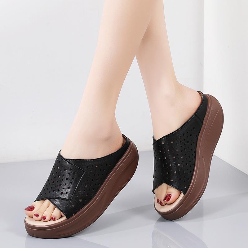 Hollow Thick-soled Slippers  Summer Slope Heel, Fashion Fish Mouth Open-toed Sandals
