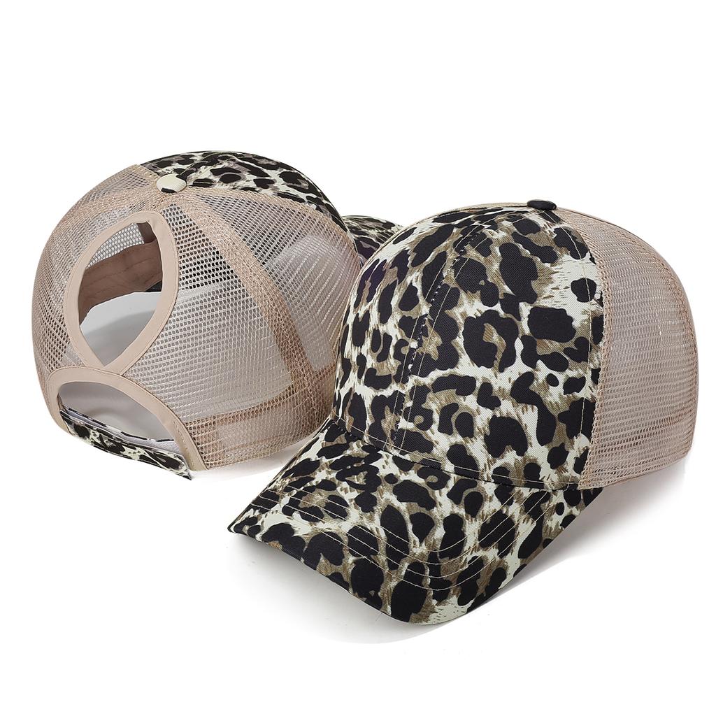 New Ponytail Hole Baseball Cap Solid Summer Fashion Leopard Print Mesh Hat Women's Personalized Velcro Adjustable Hat