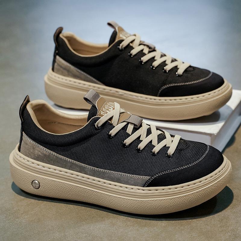 Fashion Men's Platform Low Help Shoes 2025 Autumn Mesh Breathable Comfortable Casual Shoes Fashion Lightweight Lace Up Non Slip Flats