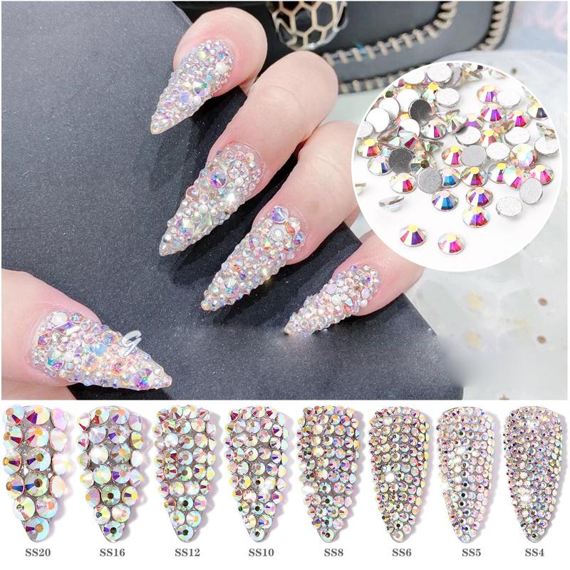 

SS3-SS30 1440 шт.-144 шт. Прозрачные кристаллы AB 3D без горячей фиксации с плоской основой для дизайна ногтей Стразы Украшения для обуви и танцев Украшения 1.4mm-1440pcs