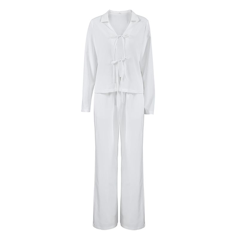 European and American Women Set White Lace-up Top Spring 2025 Casual Trousers