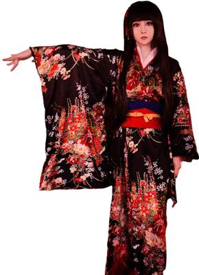 Kimono Paresseux pour Dame, Cosplay de Fille de l'Enfer, Long Yukata, Imprimé Floral, Noir, Taille S