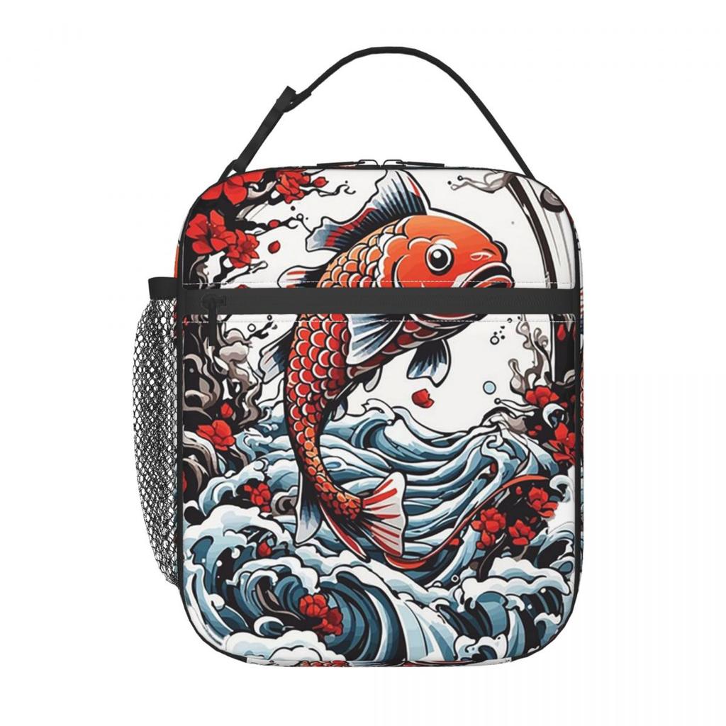 Japanese Koi Fishing Streetwear Style Insulated Lunch Bag for Women Kids Leakproof Food Boxes Thermal Lunch Box Tote
