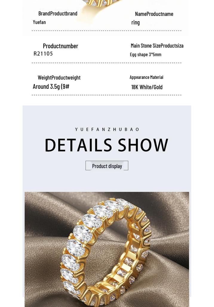 European-American Cross-Border Hot-Selling 3x5mm Oval Moissanite S925 Sterling Silver Stackable Ring, Niche Design, Fashionable Light Luxury