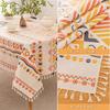 HARUMAKI Table Cover, Tablecloth, Table Mat, Cotton Linen, Colorful Geometric Pattern, Modern Tablecloth, 140*260cm/140*180cm, Tassel Table Cover, Hom