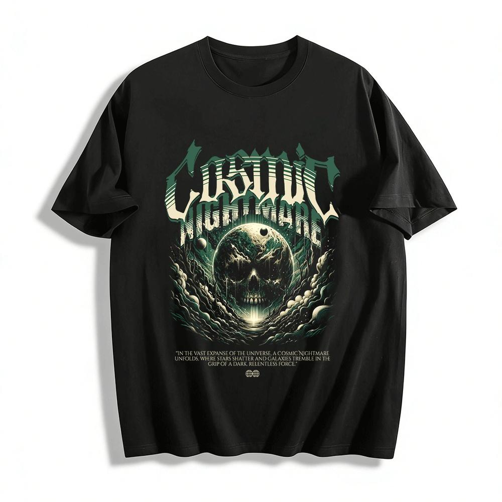 Cosmic Nightmare Skull Print Gothic Heavy Metal Trendy Loose T-Shirt Pure cotton T-shirt XXS
