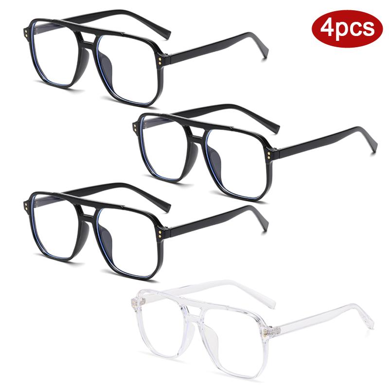 

Protective Glasses 4pcs Fashion Oversize Square Glasses Frame Women Multi Color Rivet Glasses Flattop Anti Blue Light Eyeglasses