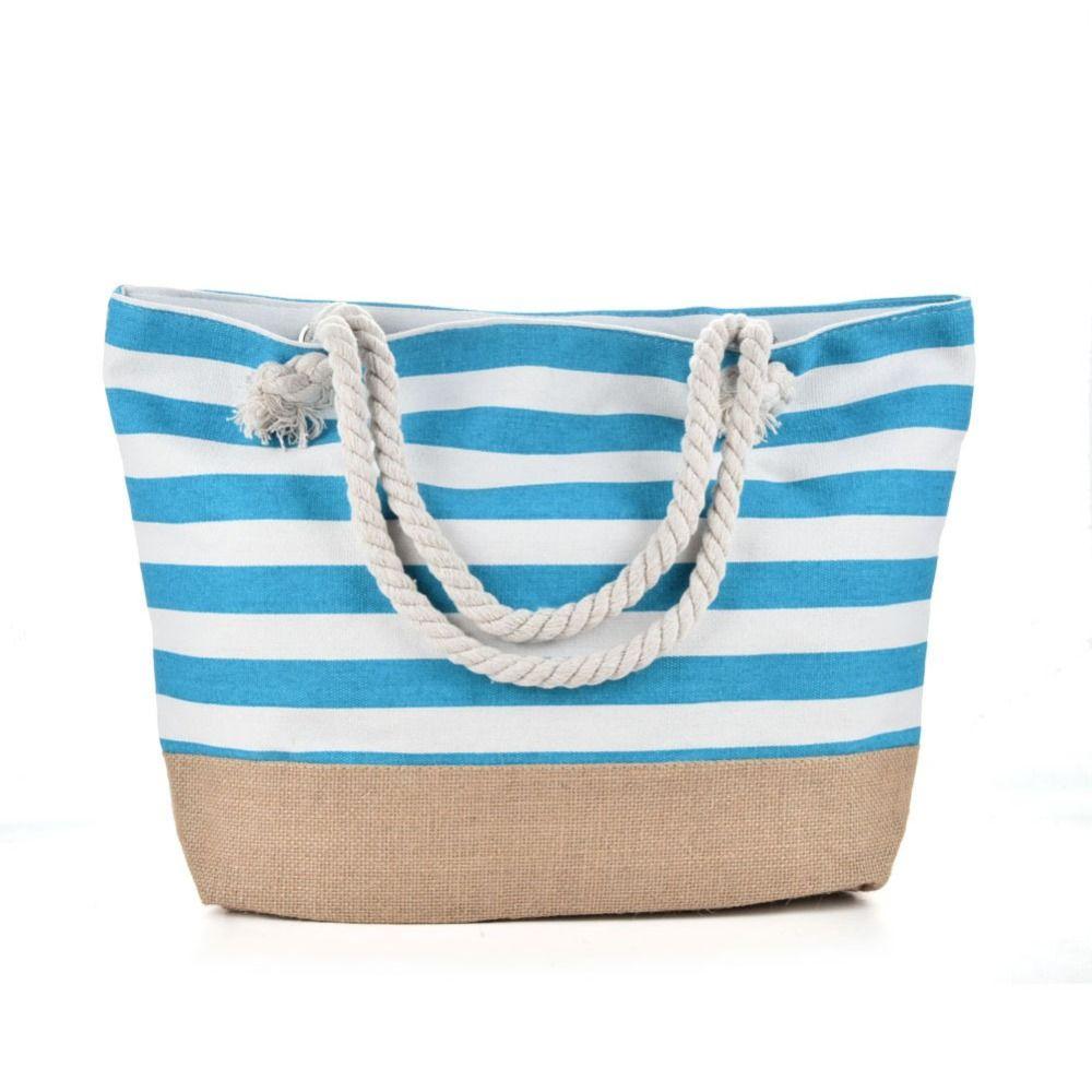 Striped Beach Tote Bag Canvas Foldable Travel Handbag Large Capacity Zipper Gym Grocery Vacation Bags