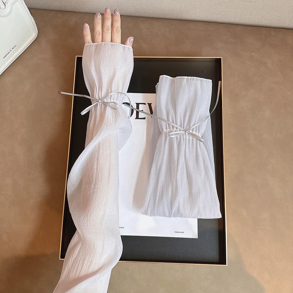 2pcs/set Thin Bow Gauze Sleeves Fingerless Yarn Arm Sunscreen Covers Cycling