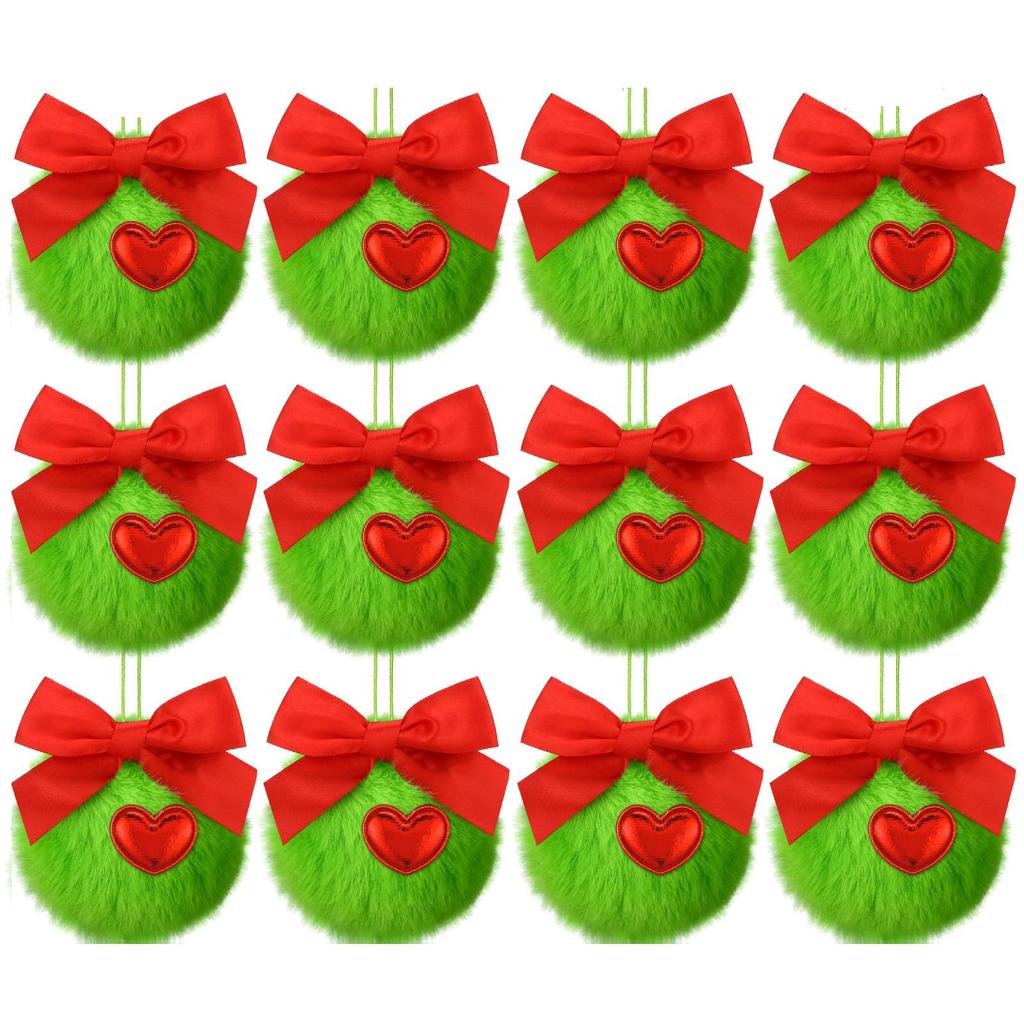 12 PCS Lemon Green Christmas Tree Ball Decorations, Soft Artificial Plush Ball Decorations, Christmas Home Ambiance Decoration
