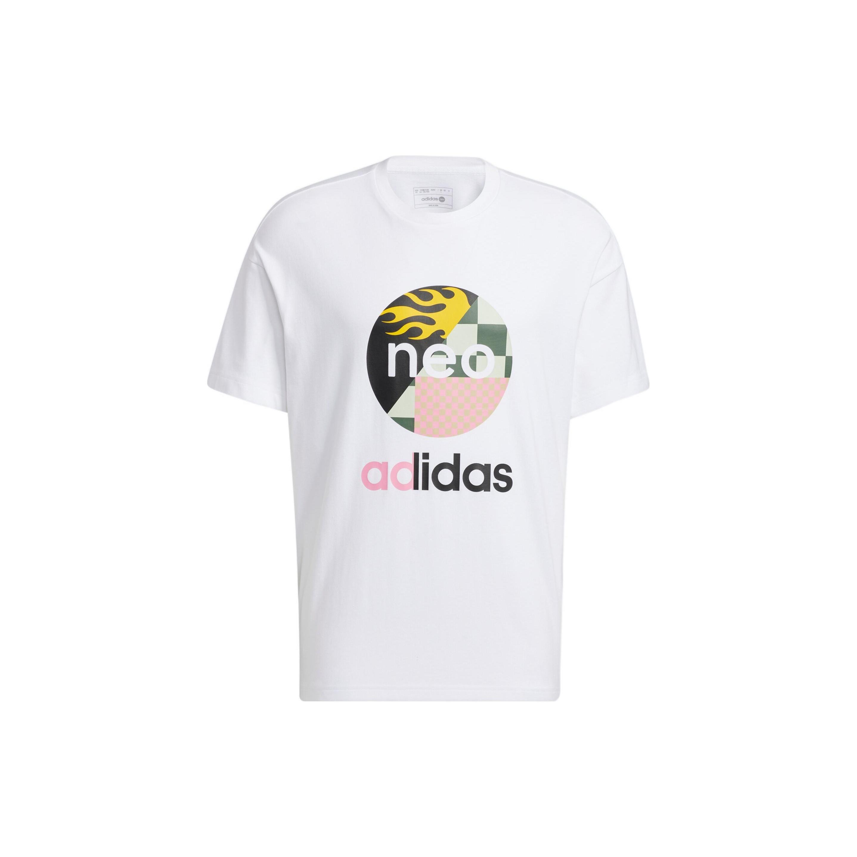 adidas neo U Vbe Tee 1 Logo Printing Pattern Round Neck Cotton Short Sleeve White T-Shirt Men s HN4742 XL
