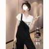 Trendy Black Straight-Leg Draping Suspender Pants for Women - Slimming, Versatile, Casual Summer Style