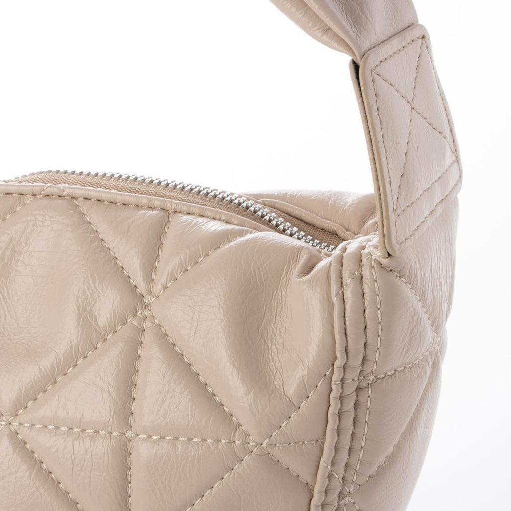 [Kashkash] Soft Synthetic Leather Quilted Half Moon Shoulder Bag