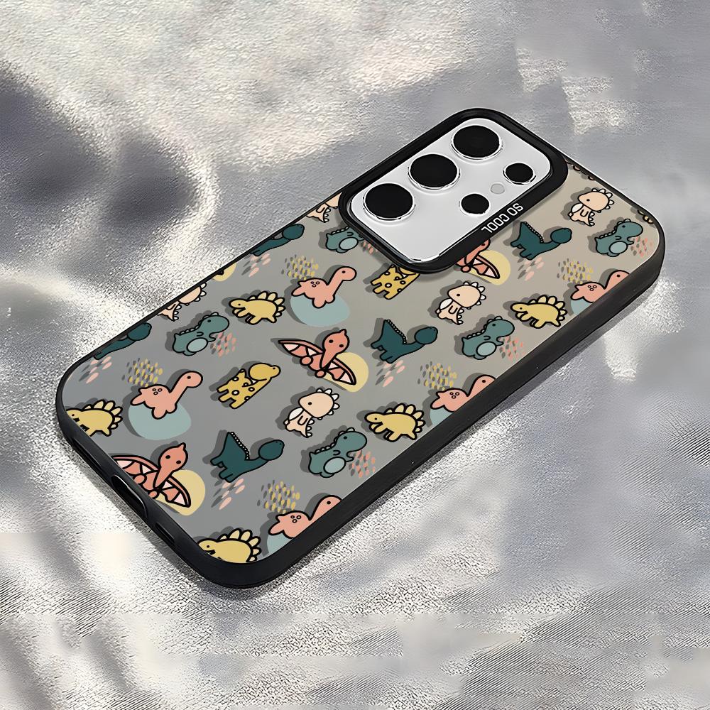 Cartoon Cute Dinosaurs Phone Case For Samsung Galaxy S25 Edge S24 S23 S22 S21 S20 Ultra Funda Silicone Silver Cover