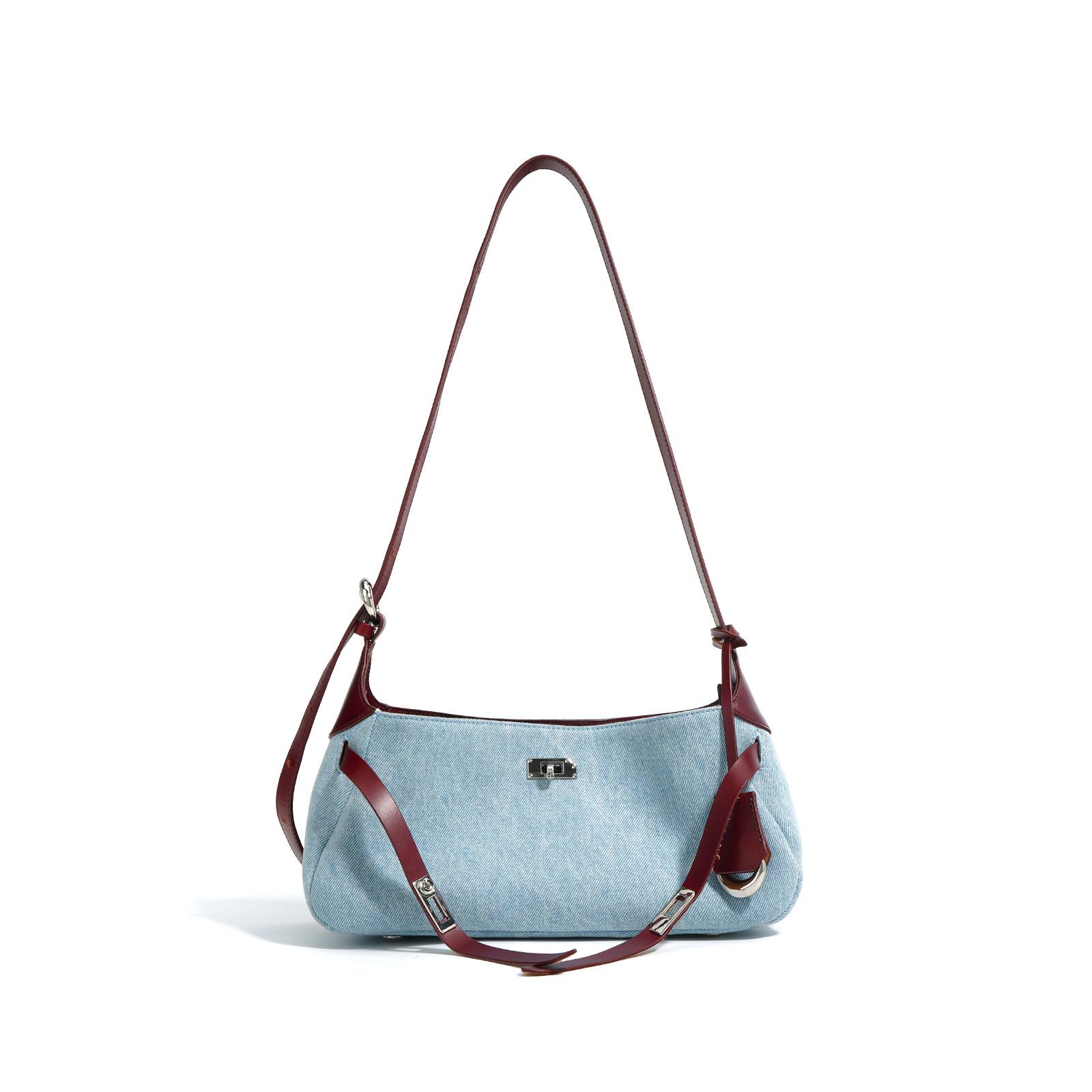 

The first layer of cowhide with denim, high-end underarm shoulder bag, women s 2025 new large-capacity commuter fashion bag