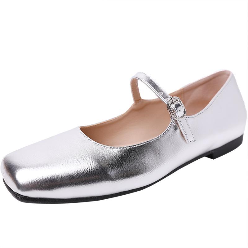 Square Head Single Shoes Women's Spring 2025 New Fashion Versatile Silver Retro Internet Celebrity Shallow Mouth Flat Mary Jane Shoes