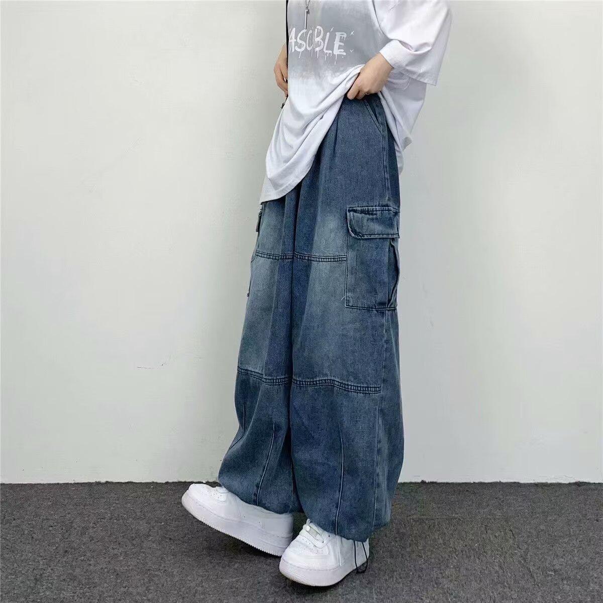 

Hong Kong Style Retro Wide-Leg Denim Workwear Pants 3XL