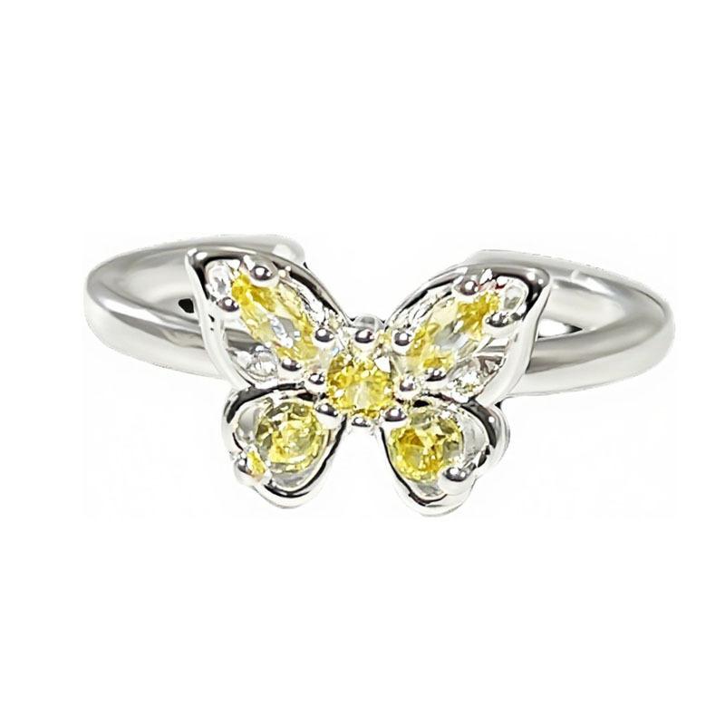 Niche summer atmosphere simple daily sweet yellow diamond butterfly opening ring women's fashion cold wind ring tide