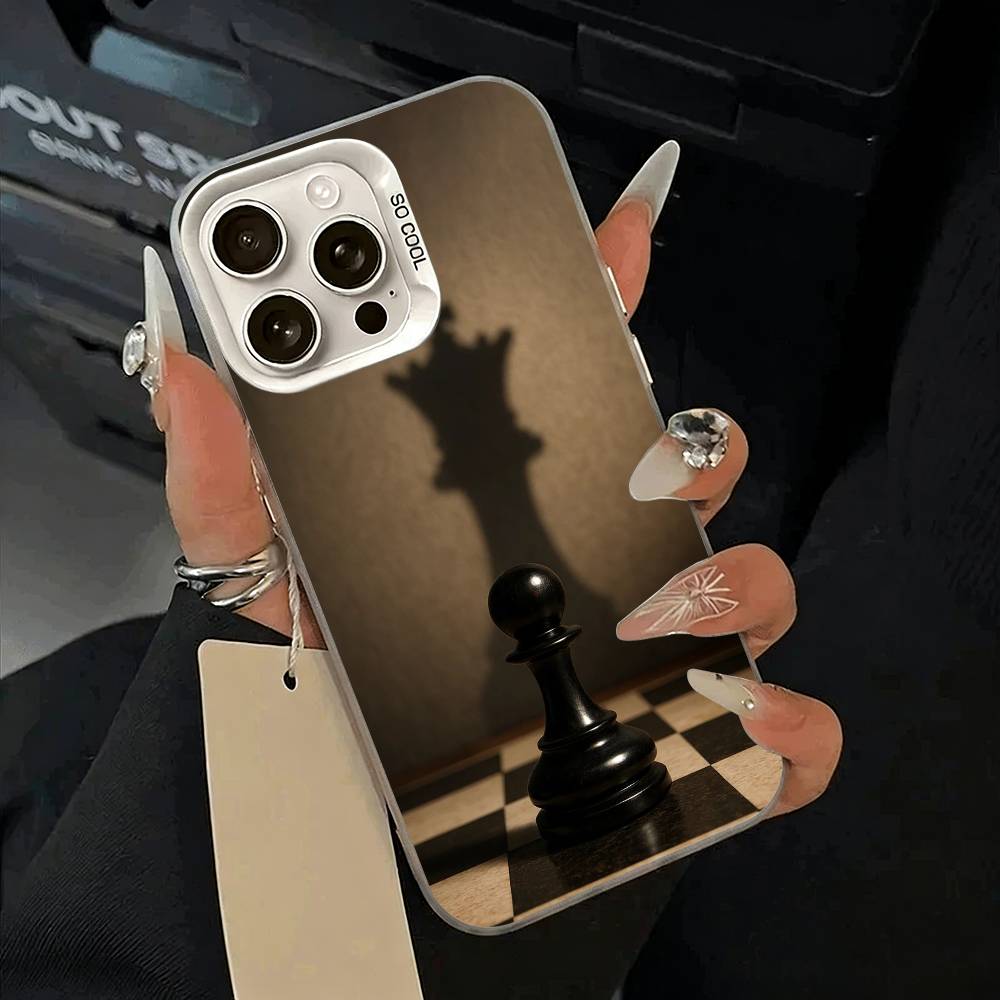 Cool- Chess Art  Phone Case For iPhone 11 12 13 14 15 16Pro Max Plus white Sliver  Phone Cover