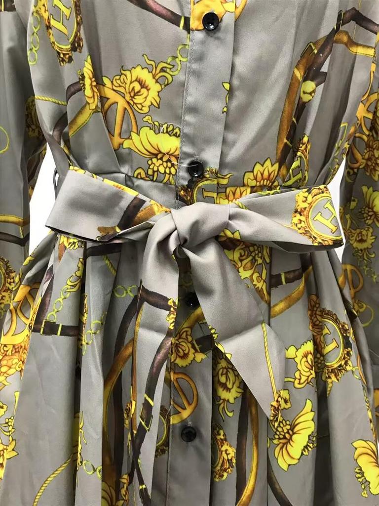 2025 Elegantes langes Robenkleid mit französischem Retro-Print für Frühling und Herbst - Neue modische muslimische Damenbekleidung