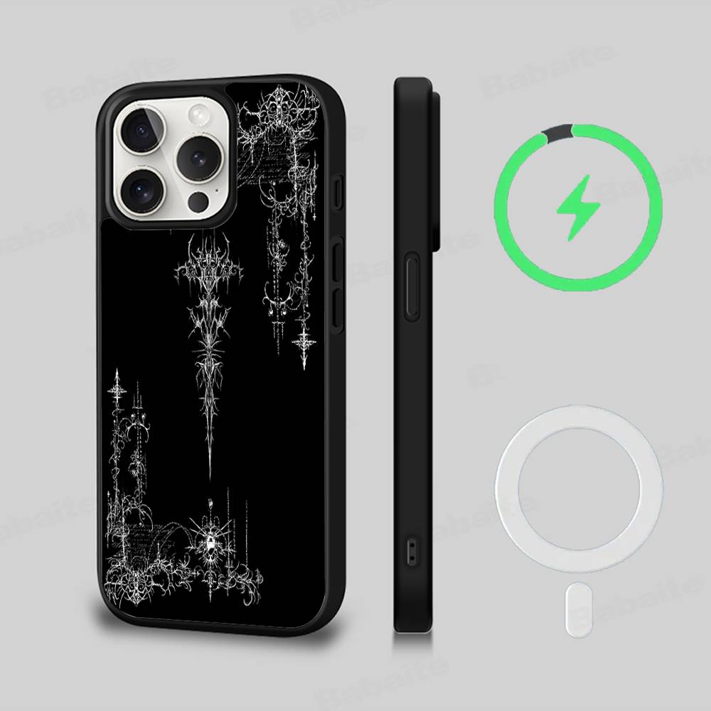 

Gothic Cyber Sigil Cross Magnetic Case For iPhone 17 16 14 13 12 11 15 Pro Max Plus Wireless Charge Phone Cover iPhone 17pro max