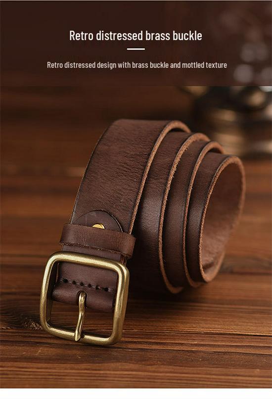 Men's Retro Cowhide Leather Belt, Durable & Versatile for Jeans & Business Attire