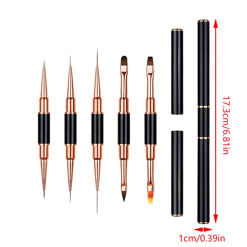 5Pcs/Set Double Headed Metal Nail Design Art Pen Detail Brush Nail Painting Construction Extension Manicure Tools Diy