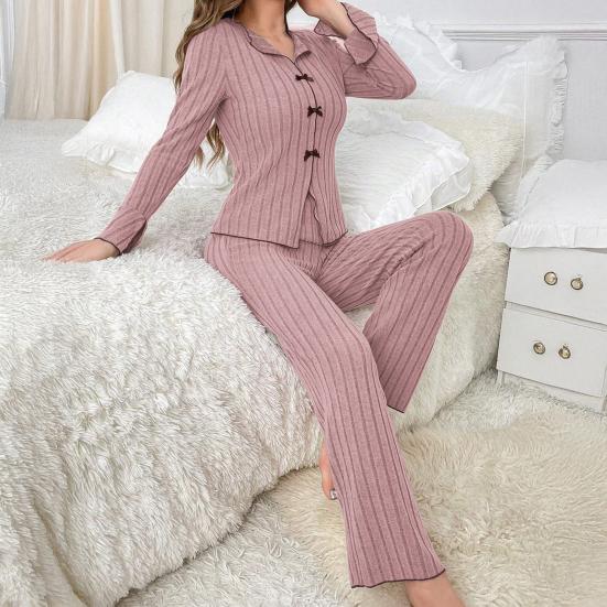 Women's 2 Piece Pajama Set Long-Sleeve Top with Bow And Long Pants Sleepwear Set Casual Fall Loungewear Pjs Set
