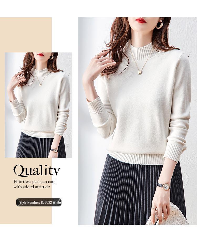 Women's 2026 Autumn/Winter European Style High-Neck Sweater - Elegant Plain Knit