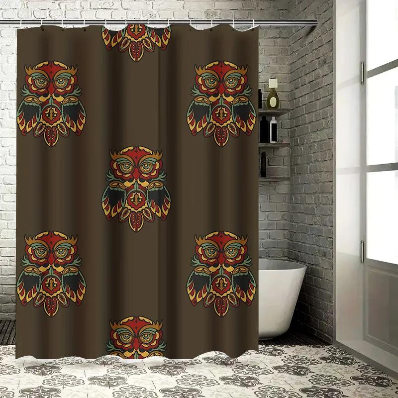 

Owl Print Shower Curtain Waterproof Fabric For Bathroom Decor In Multicolored Floral Design With Firebird Motif Brown Background W60H190(CM)-1 Pcs