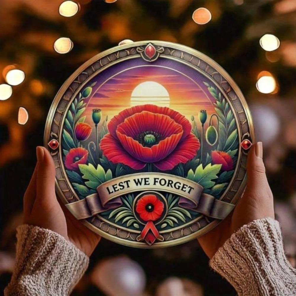 Memorial Aluminum Poppy Metal Sign Indoor Outdoor Wall Decor
