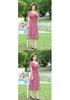 Elegant Summer Floral Dress for Middle-aged Women - Chinese National Style, Short Sleeve Maxi