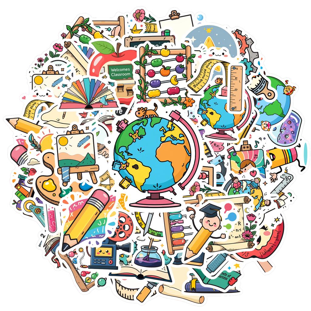 Fun Education Decals Colorful Art School Supplies Stationery Stickers For Fridge Laptop