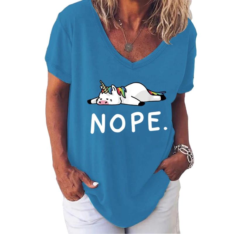 Fashion Spring Nope Print Blouses Short Sleeved V-Neck T Shirts Casual