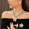 Female Medieval Bead Oil Drop Flower Collarbone Necklace