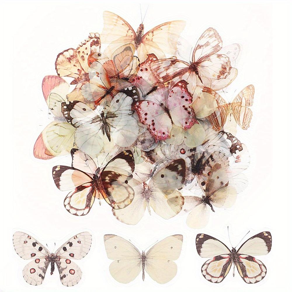 

40 Pcs Butterfly Sticker Small Butterflies Stickers Set Decals Transparent Waterproof White Vintage Scrapbooking Journaling бежевый