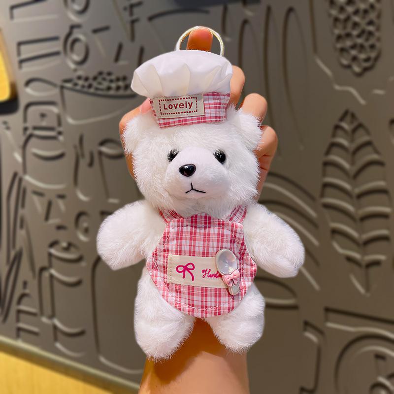 Chef Bear Plush Toy Doll, Cute Keychain, Cooking Apron, Bear Doll Bag Pendant