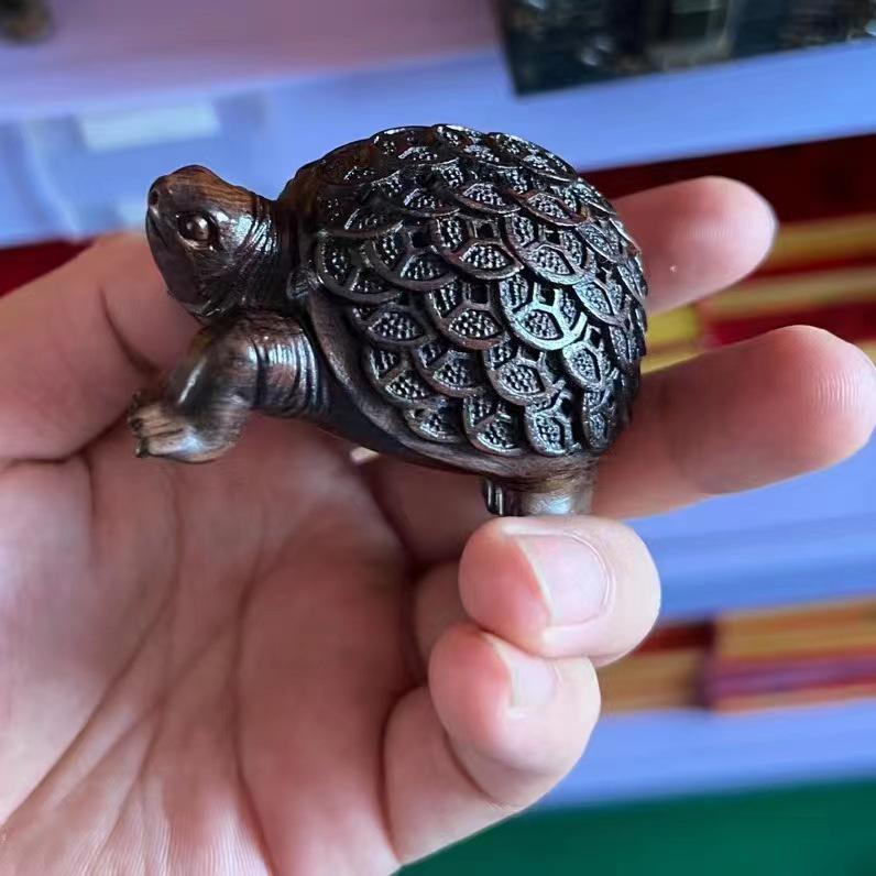 Ebony Money Turtle Wooden Figurine - Handcrafted Home & Office Decor Ornament