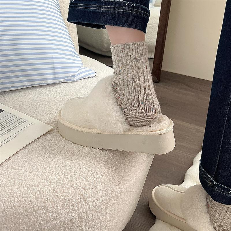 Autumn and Winter Wool Dot Yarn Socks, Women's Mid-calf Socks, Thickened Warm Vertical Striped Pile Socks, Home Sleep Socks