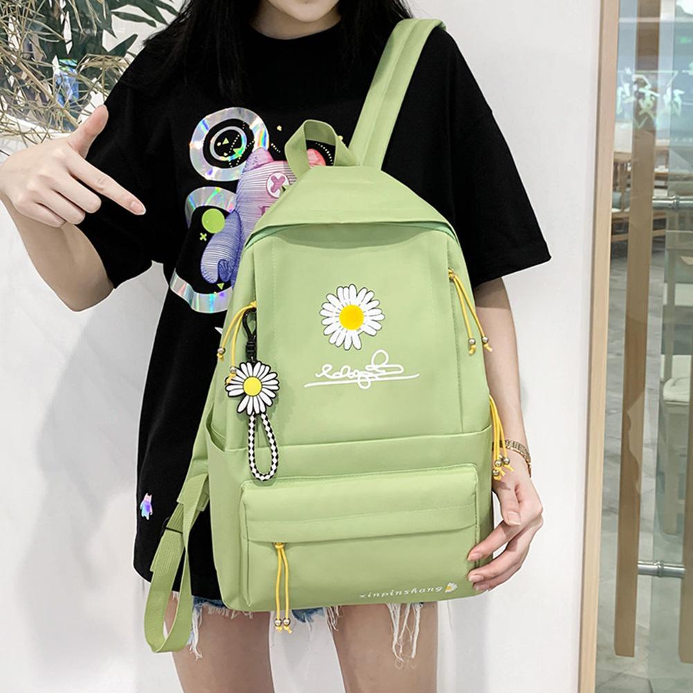 4PCS Student Backpack Combo Set Daisy Schoolbag Teenage Girls Handbag Large Capacity Rucksack Shoulder Bag Pen Case Bag